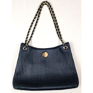 Henri Bendel No. 7 Quilted Nappa Leather Tote Bag Black Gold Chain Classic